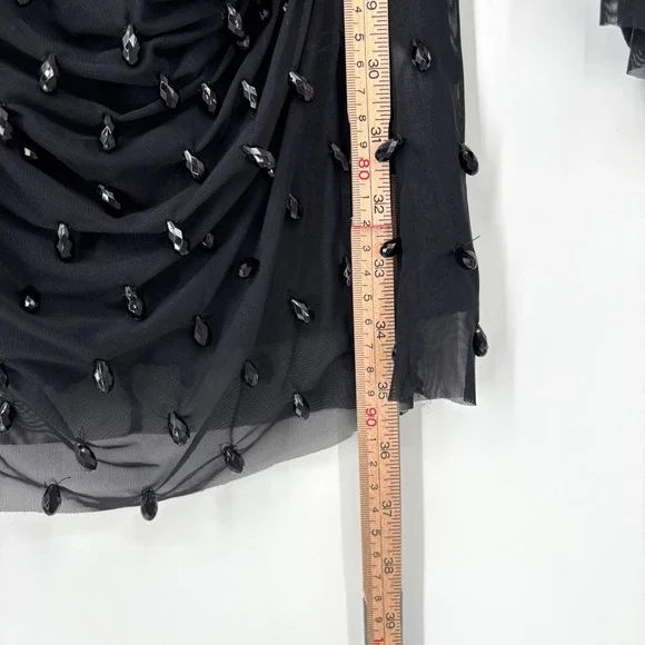 H&M Studio 2023 Beaded Mesh Mini Dress Long Sleeve Party Cocktail Mock Neck - Picture 11 of 14